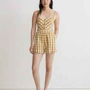 NWOT Madewell Gingham Modular Romper in Citrus Lime
